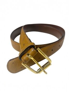 Alcott & Andrews Genuine Leather Belt Ostrich-effect Brown Sz 70/28 Gold Buckle